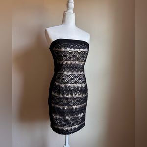 Jessica McClintock Vintage 90s Black Lace Sequin strapless Dress Size 10